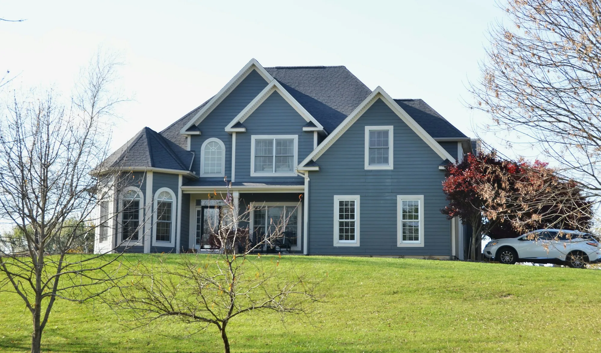 Blue two-story suburban house